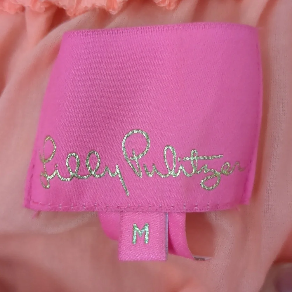 Lilly Pulitzer Louisa Dress Papaya Punch Metallic Stripe Cotton Belted-Size M - Picture 3 of 7